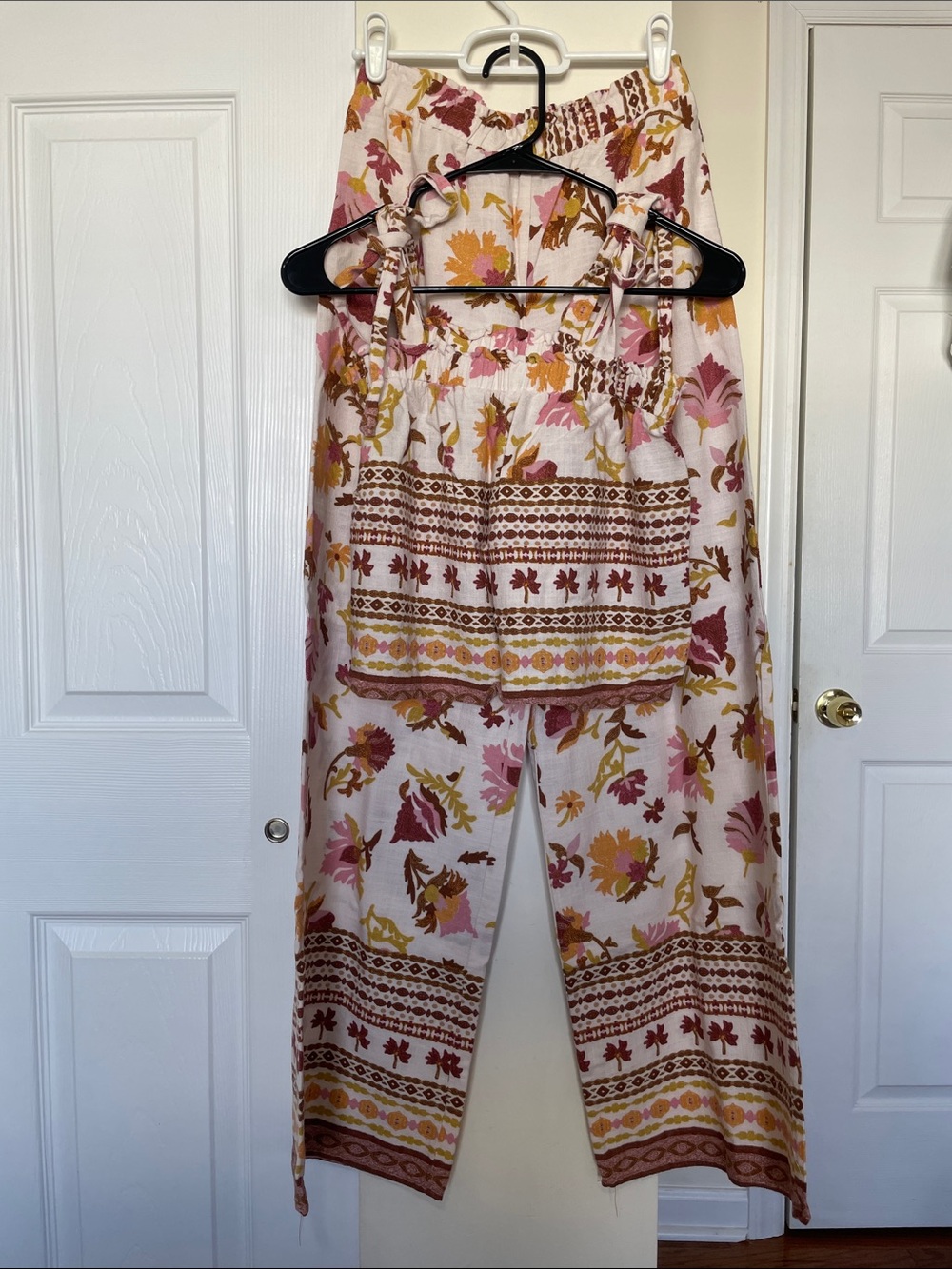 Good Luck Gem Pink Multi Floral Wide-Leg Pants with Matching Cropped Tank